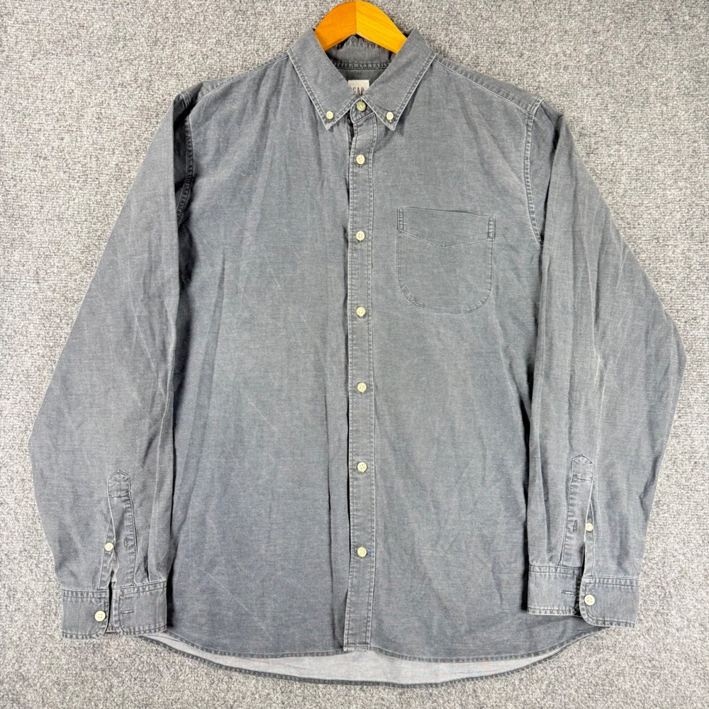 Gap Denim Chambray Button Down Mens XL Black Charcoal Long Sleeve